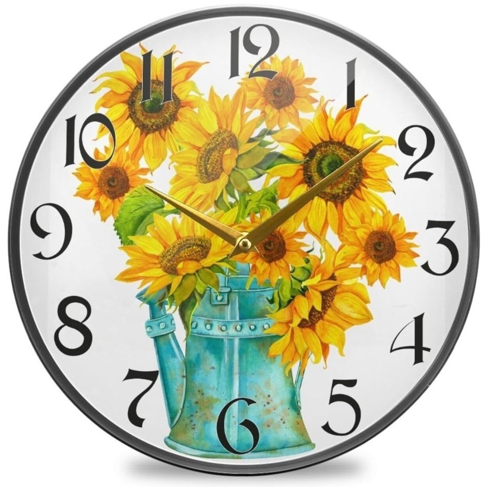 Watercolor Sunflower Yellow Wall Clocks Battery Operated 12 Inch Non - Ticking
